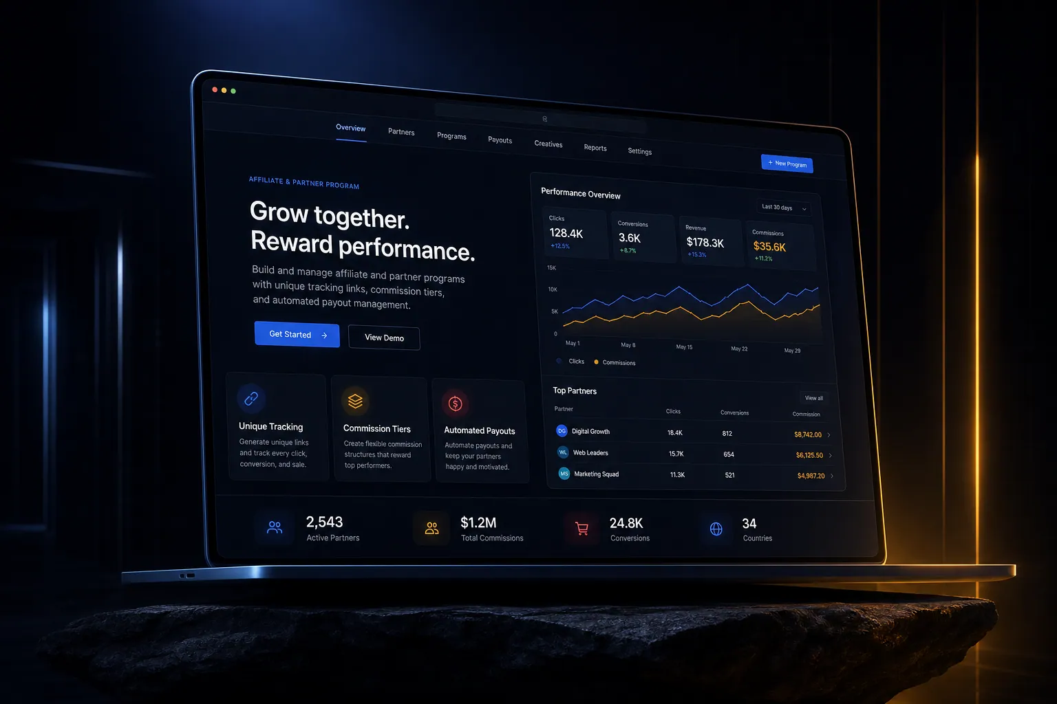 Affiliate and partner program marketing website built by SpinFlow