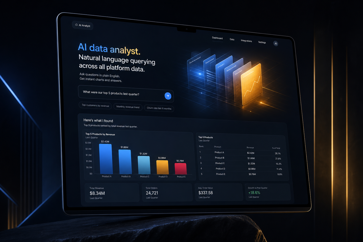 AI data analyst marketing website built by SpinFlow