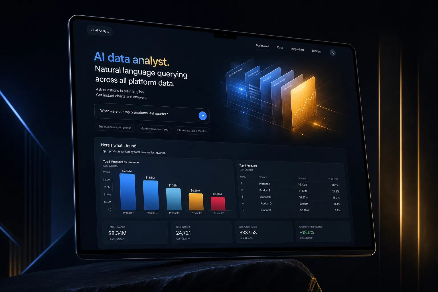 AI data analyst marketing website built by SpinFlow