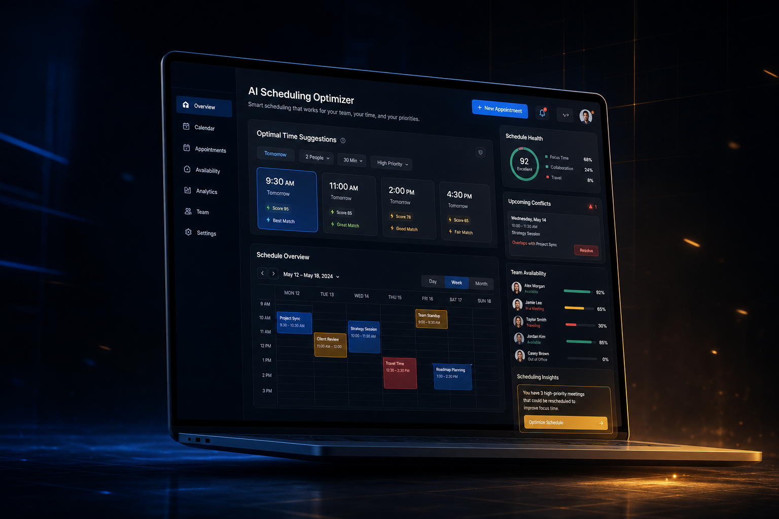 AI scheduling optimizer marketing website built by SpinFlow