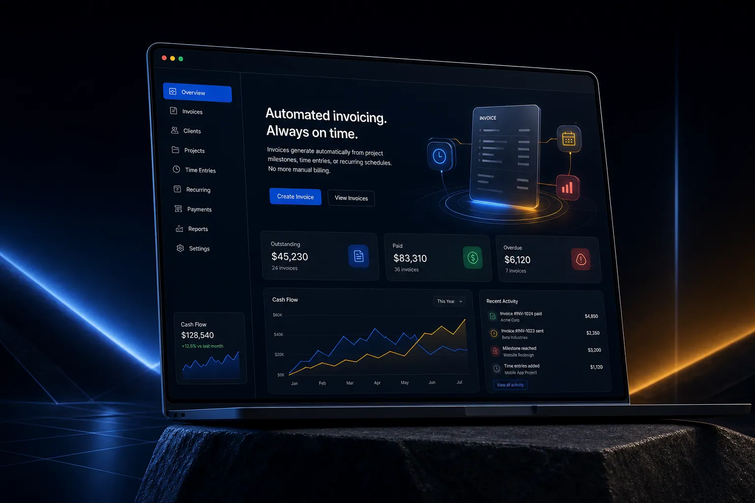 Automated invoicing and billing marketing website built by SpinFlow
