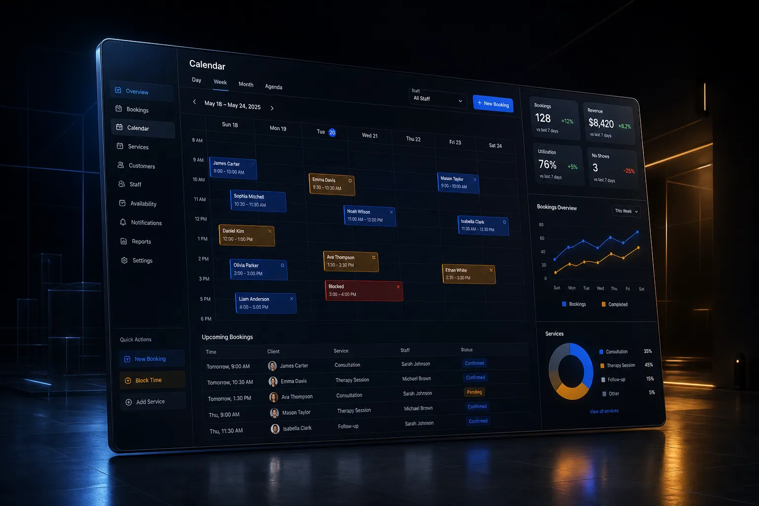 Booking calendars for services backend application built by SpinFlow