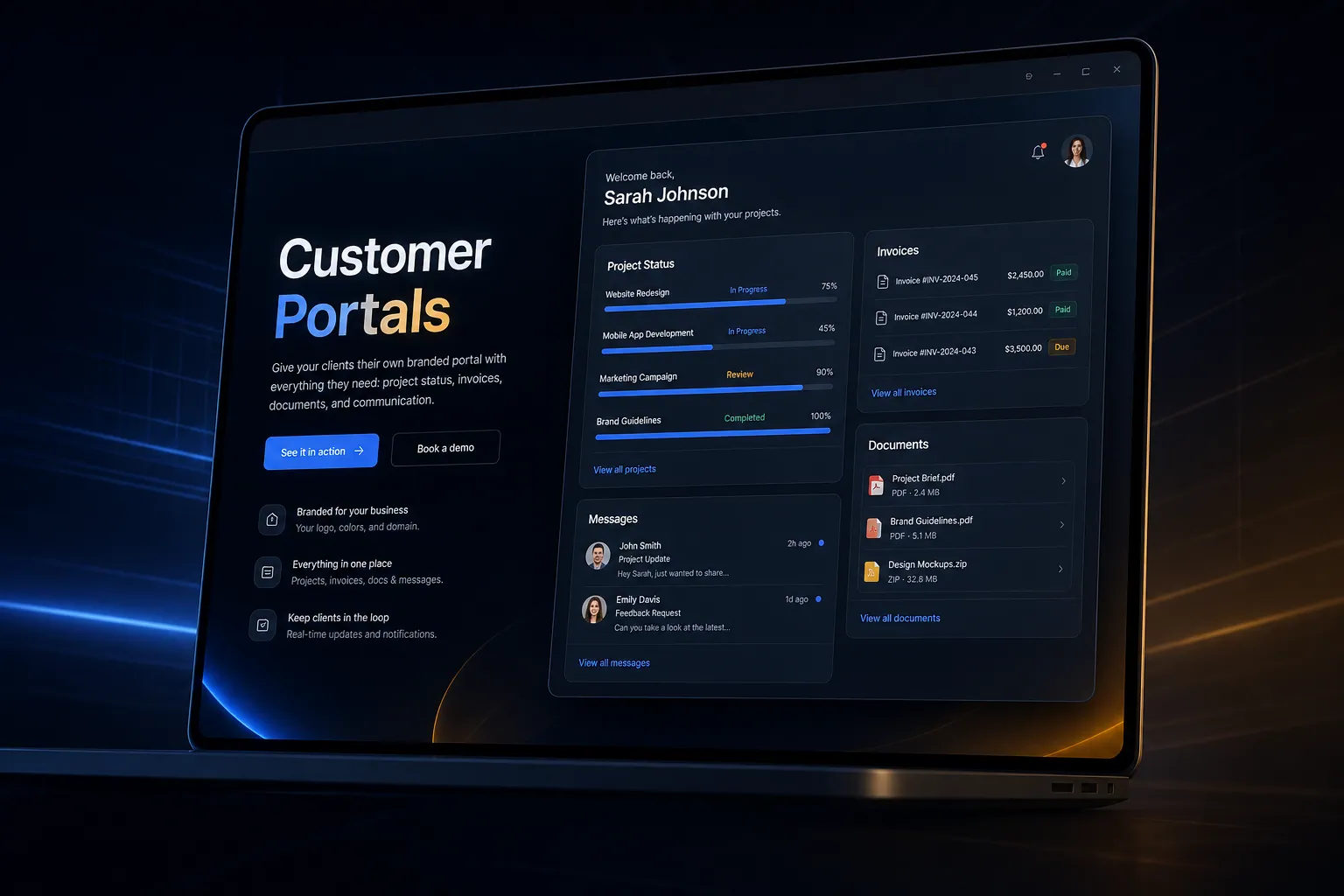 Customer portals marketing website built by SpinFlow