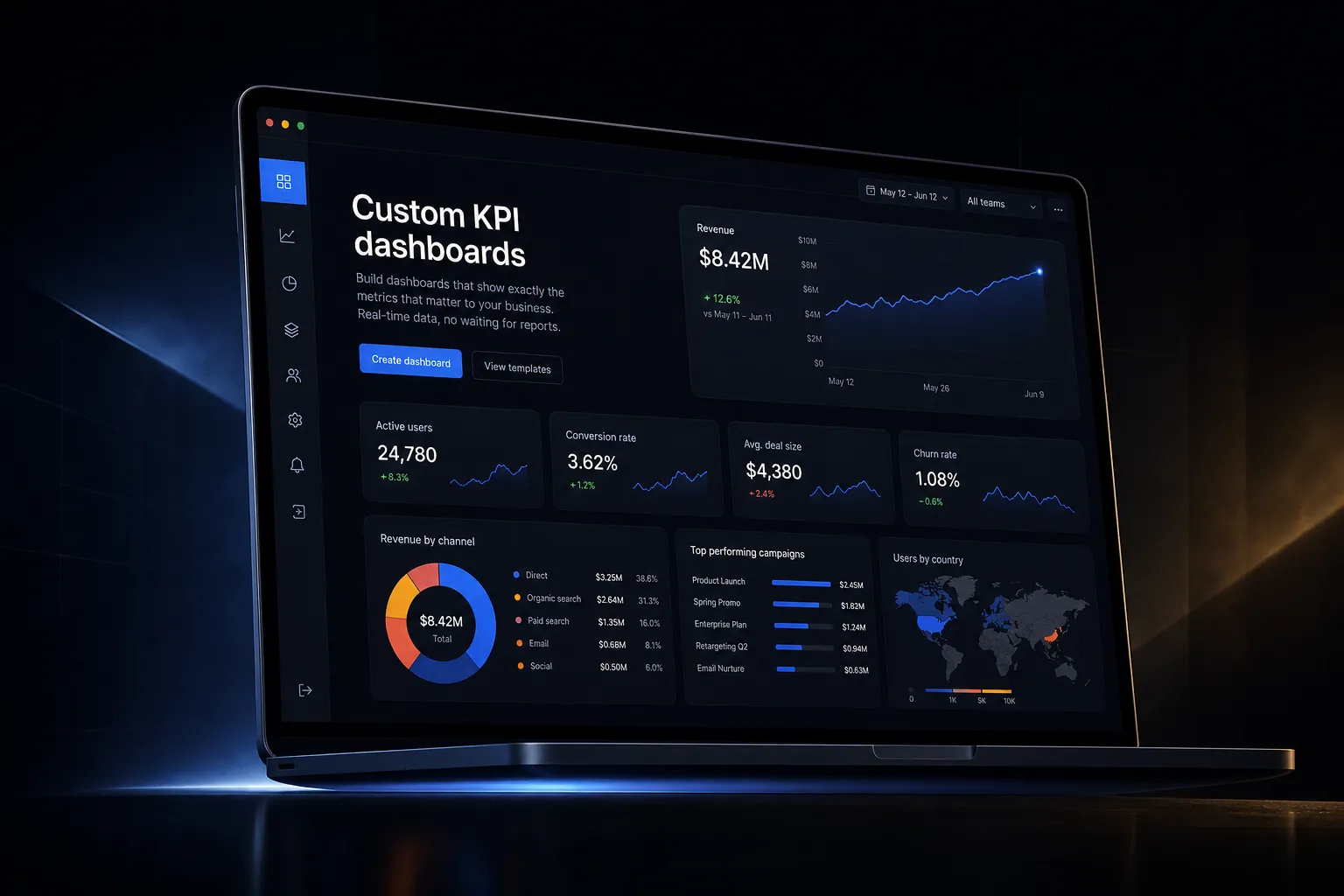 Custom KPI dashboards marketing website built by SpinFlow