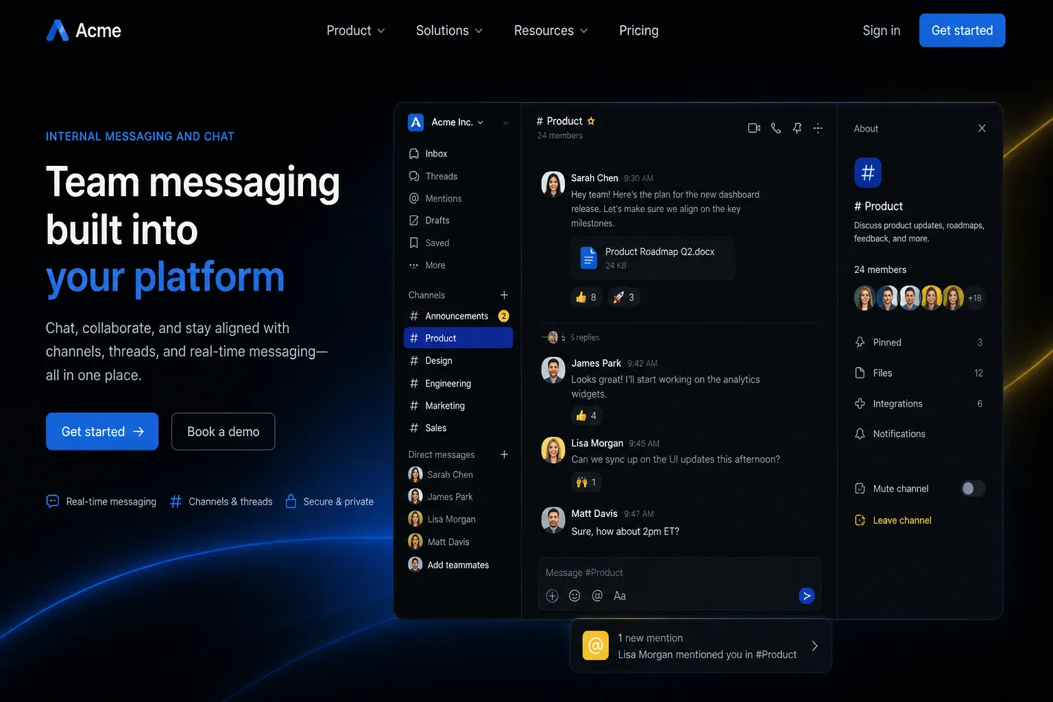 Internal messaging and chat marketing website built by SpinFlow