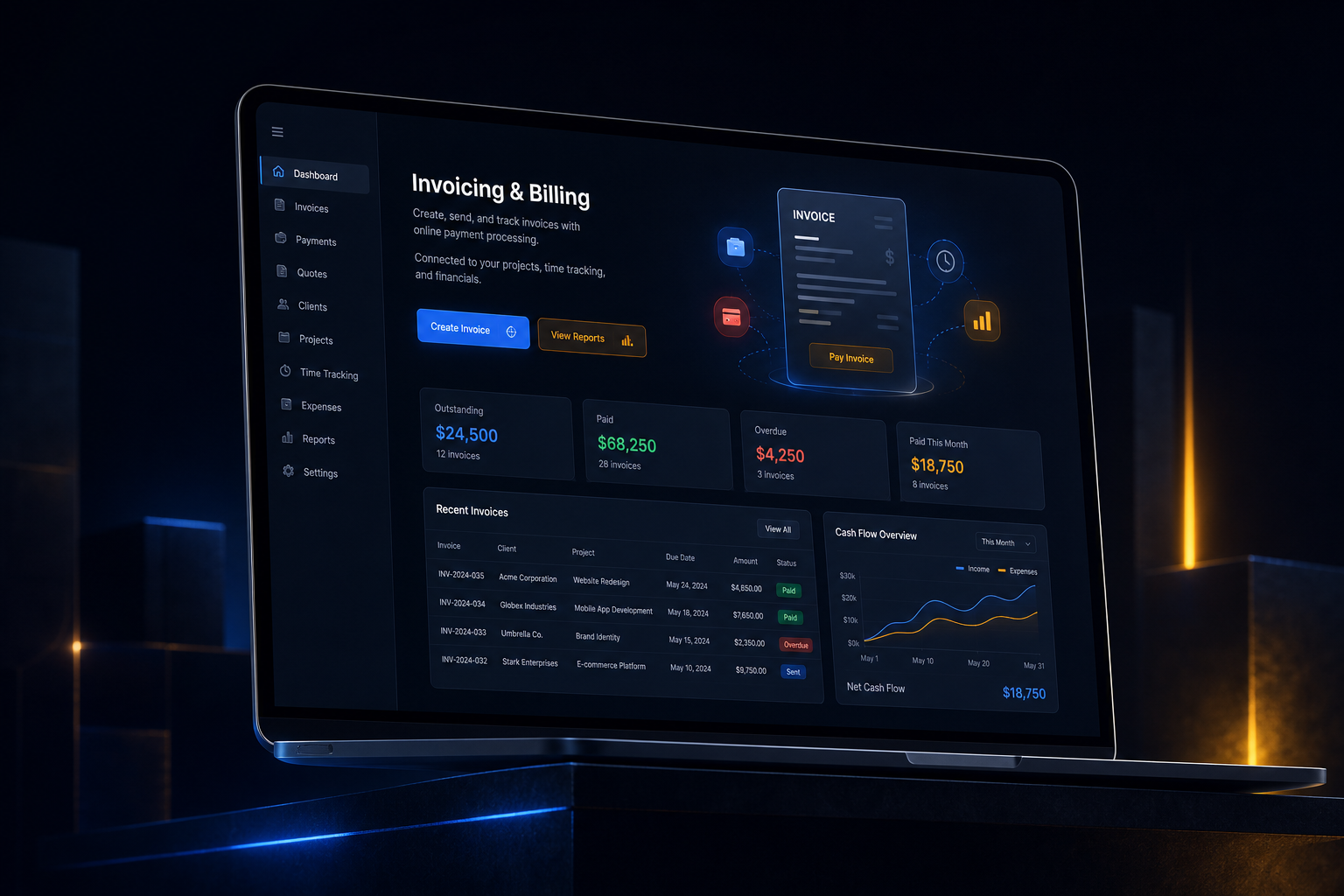 Invoicing and billing marketing website built by SpinFlow