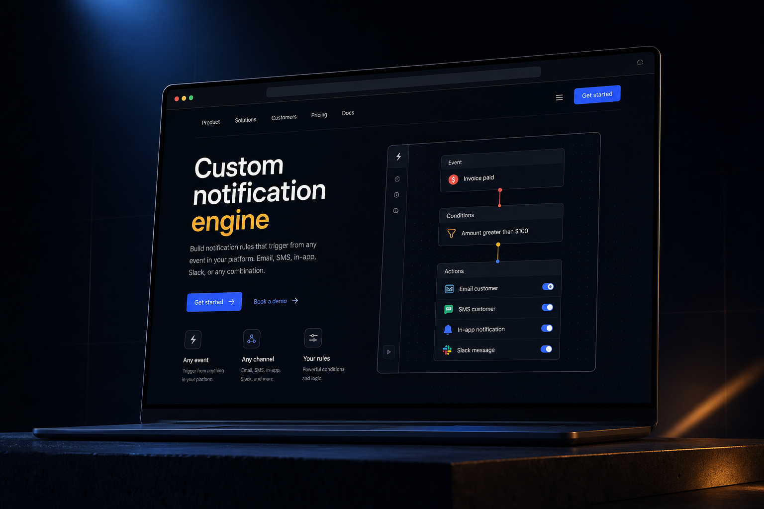 Custom notification engine marketing website built by SpinFlow