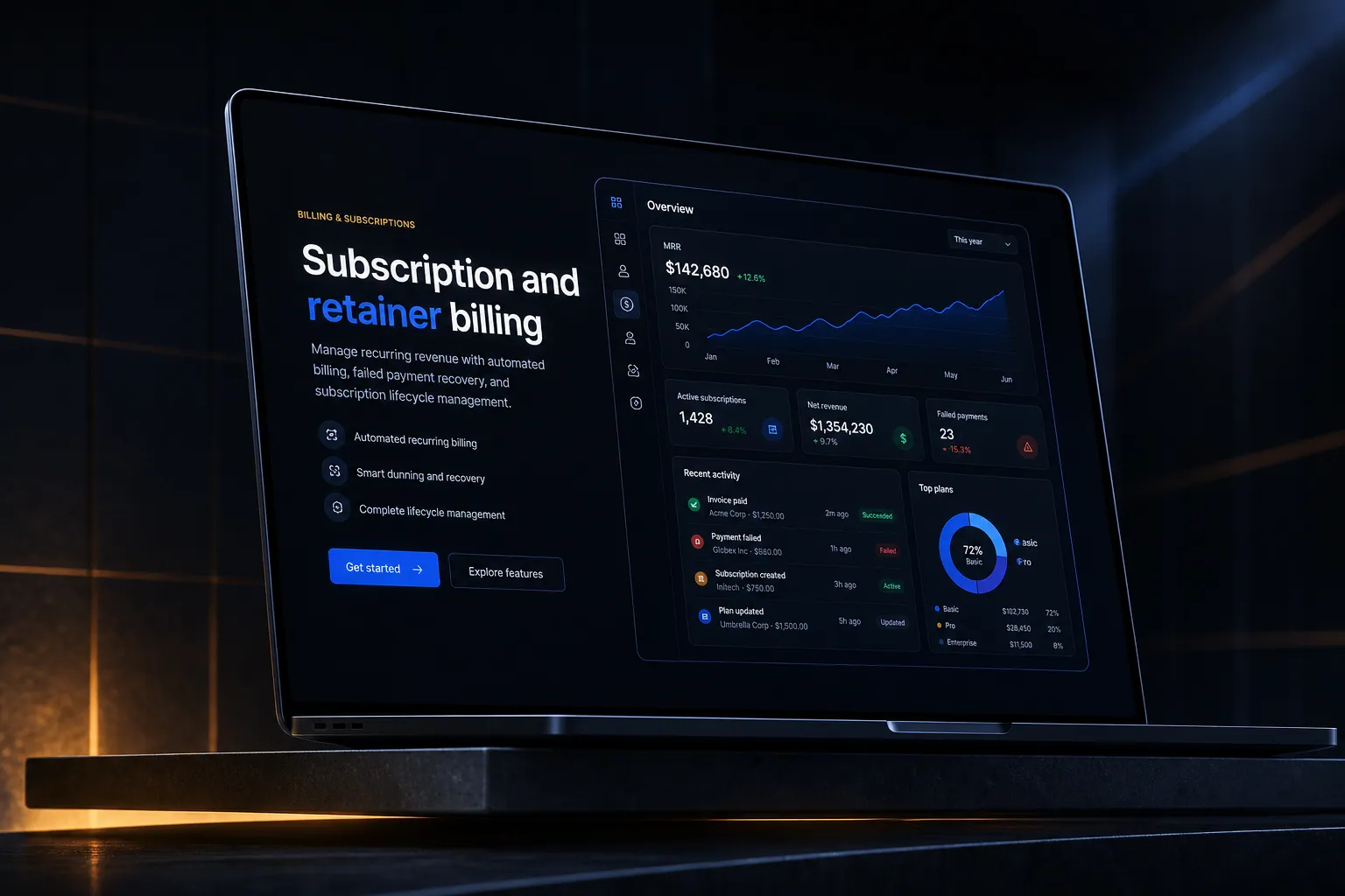 Subscription and retainer billing marketing website built by SpinFlow