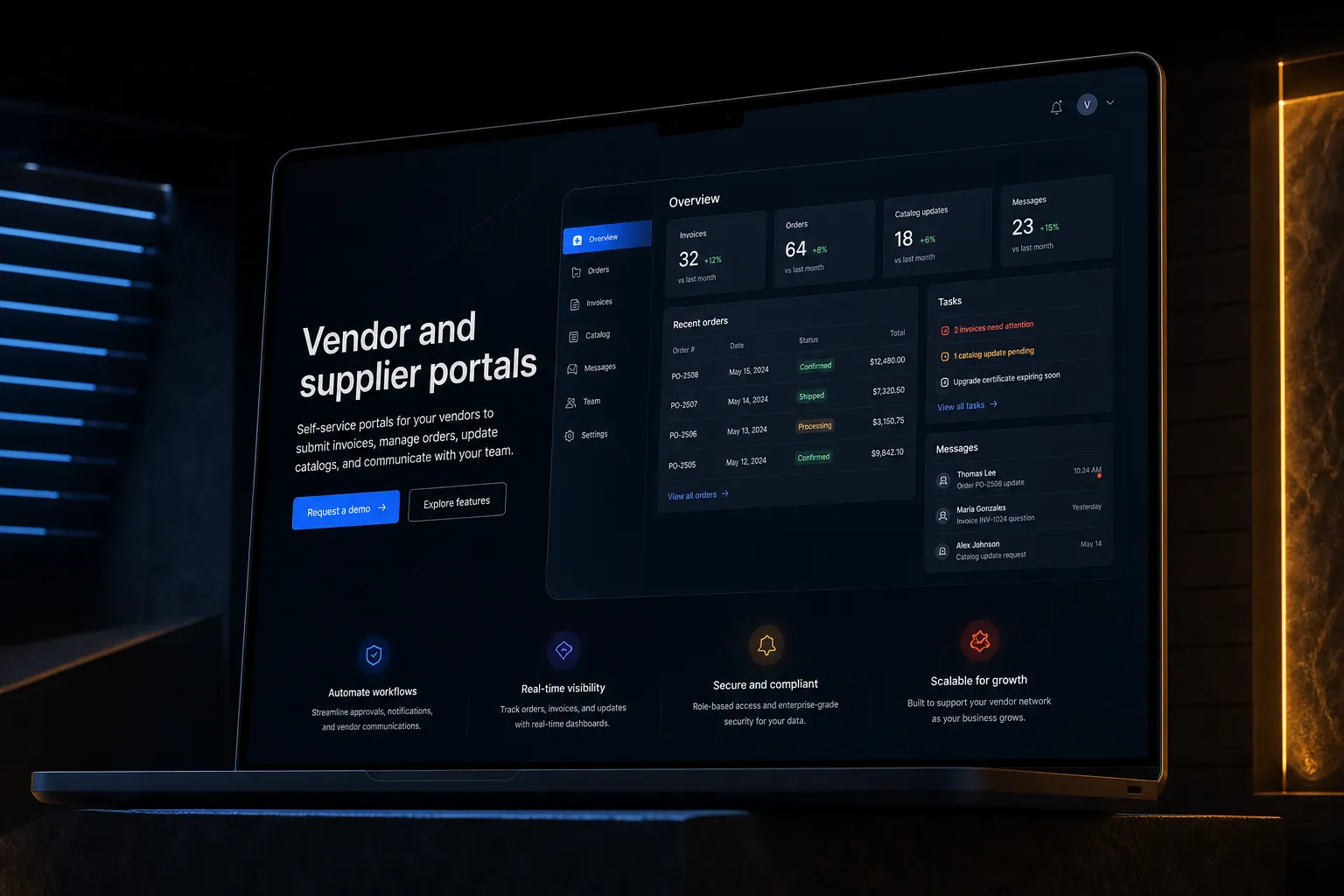 Vendor and supplier portals marketing website built by SpinFlow