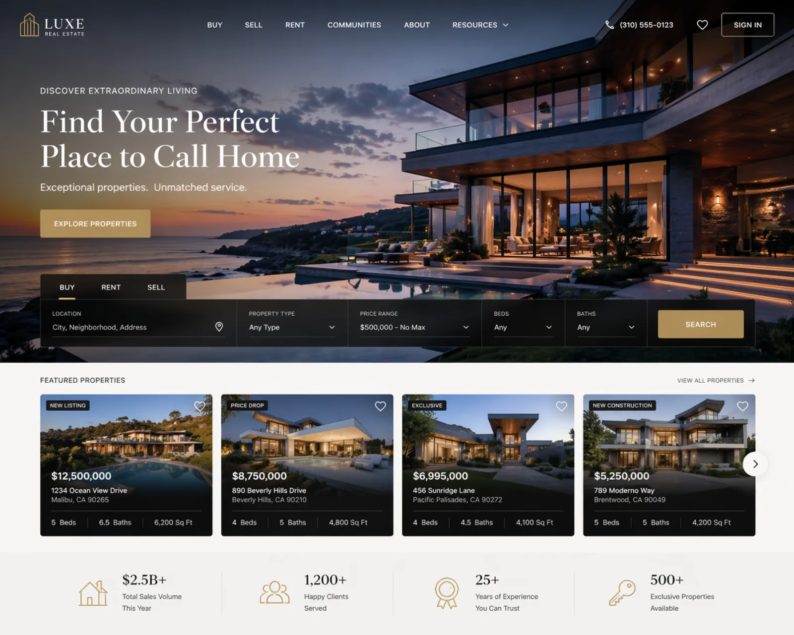 Example front-end website: a premium real estate landing page