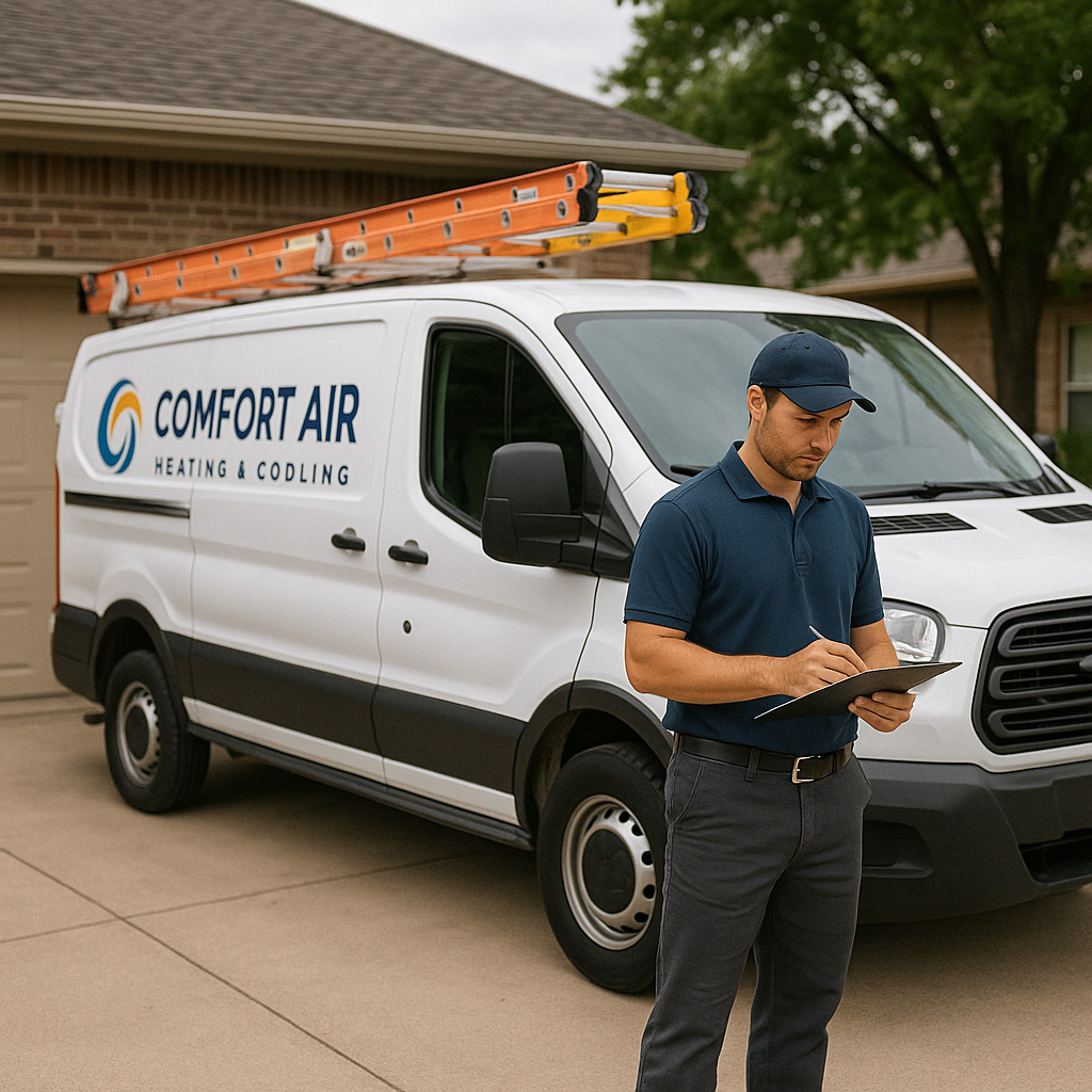 HVAC technician with service van