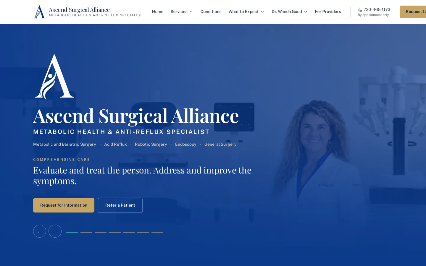 Ascend Surgical Alliance website homepage on a laptop