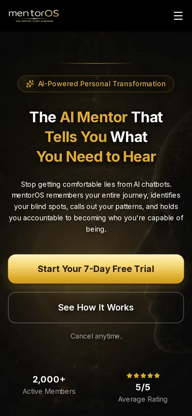MentorOS website homepage on a phone