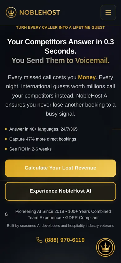 NobleHost AI website homepage on a phone