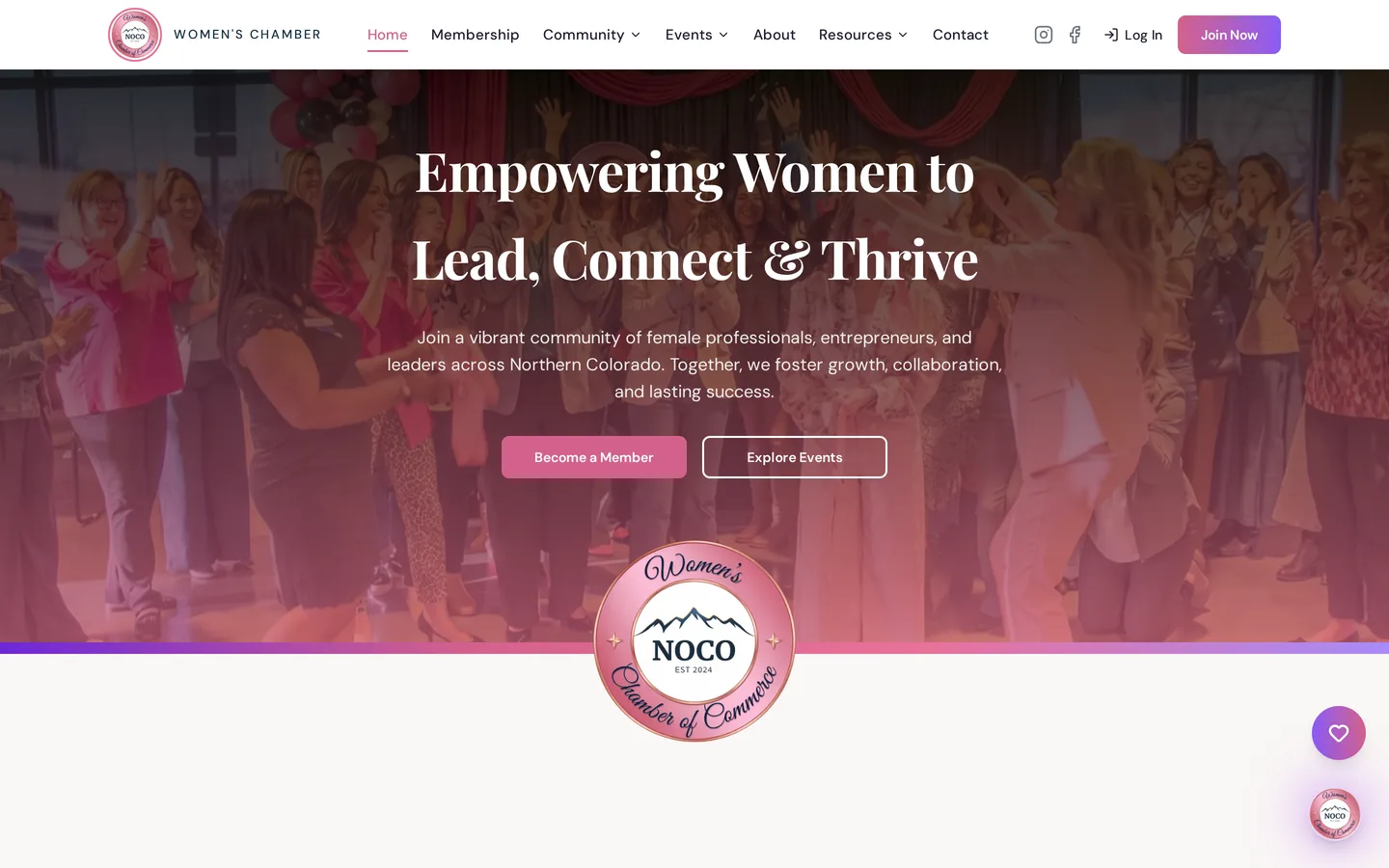 NOCO Women's Chamber website homepage on a laptop