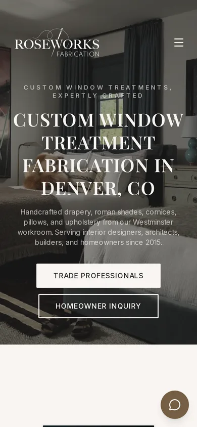 Roseworks Fabrication website homepage on a phone
