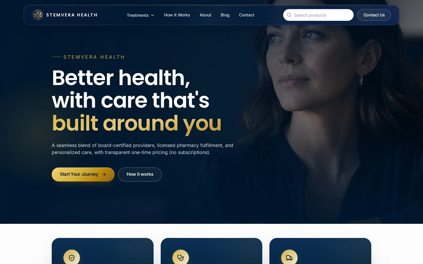 StemVera Health website homepage on a laptop