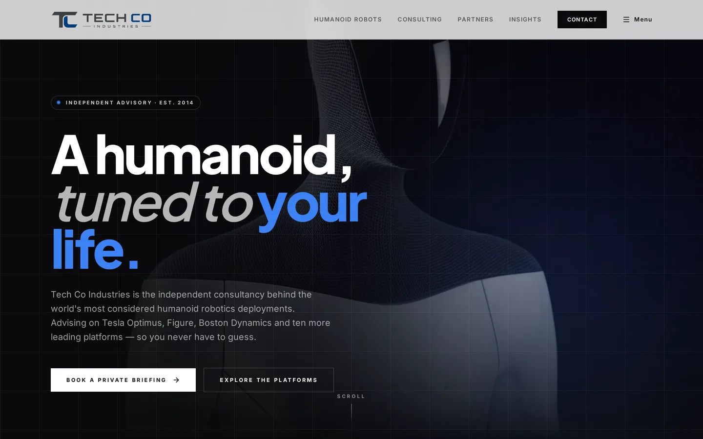 Tech Co Industries website homepage on a laptop